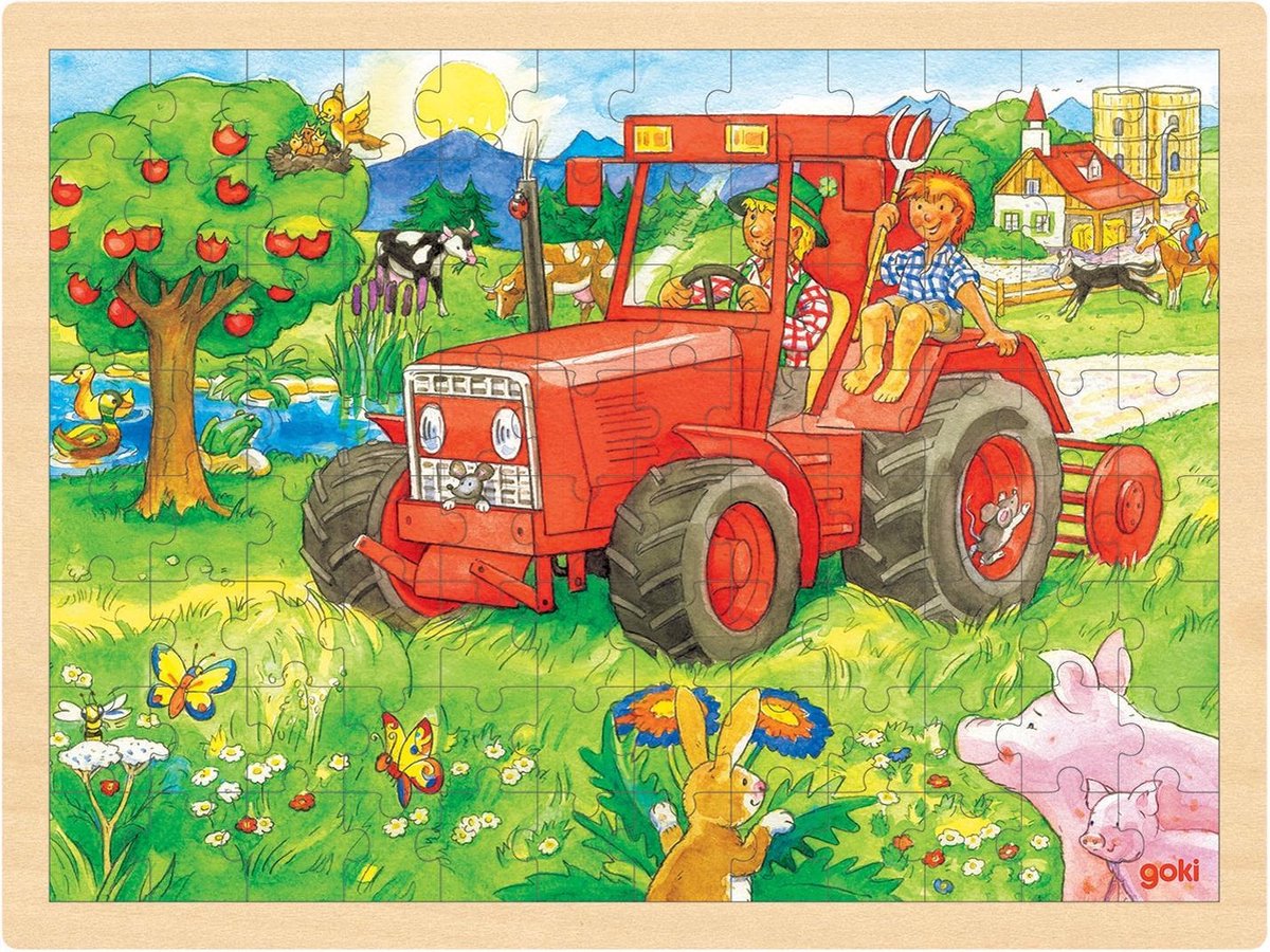 Houten puzzel met tractor 96-delig